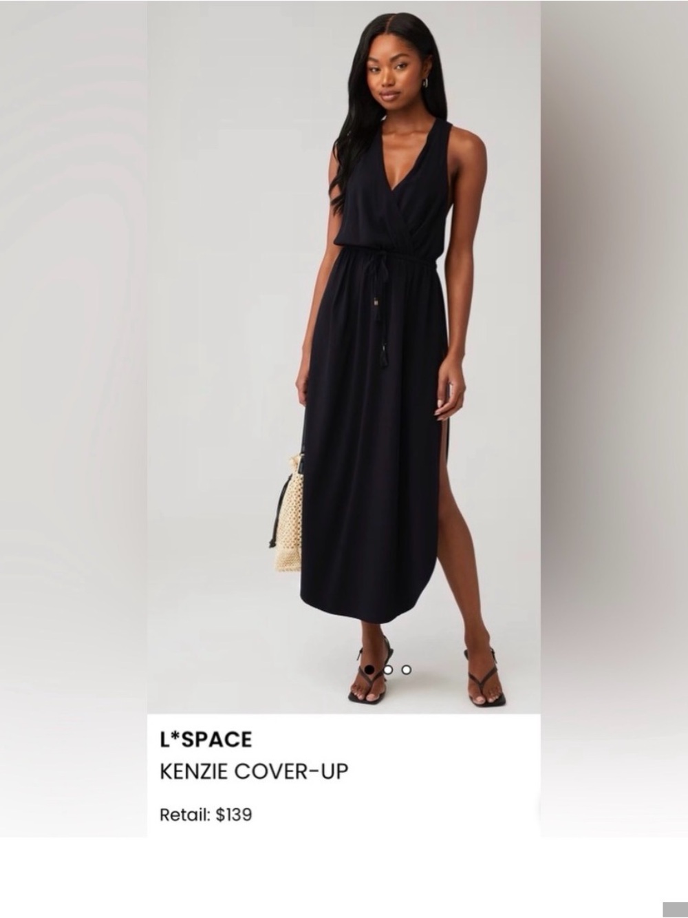 l*space Black V-Neck Drawstring Maxi Cover-Up